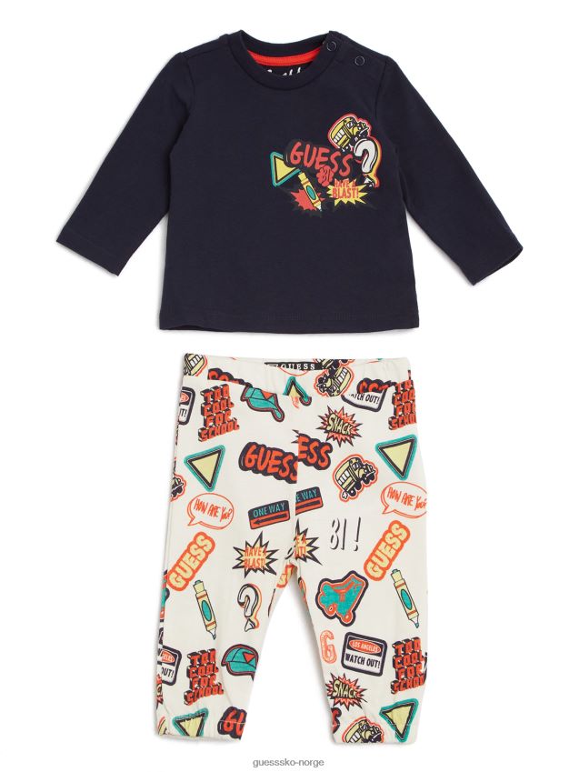 Guess 495 indigo shadow multi s tegneserie t-skjorte og buksesett (0-12m) 495 indigo shadow multi s gutt F0LJ8011437