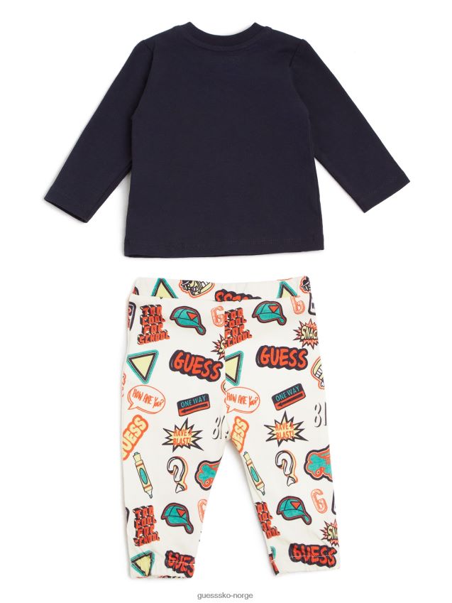 Guess 495 indigo shadow multi s tegneserie t-skjorte og buksesett (0-12m) 495 indigo shadow multi s gutt F0LJ8011437