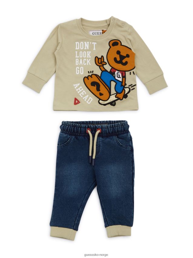 Guess grafisk teddy-t-skjorte og denimbukser (0-24m) grå tealerium grå tealerium gutt F0LJ8011519