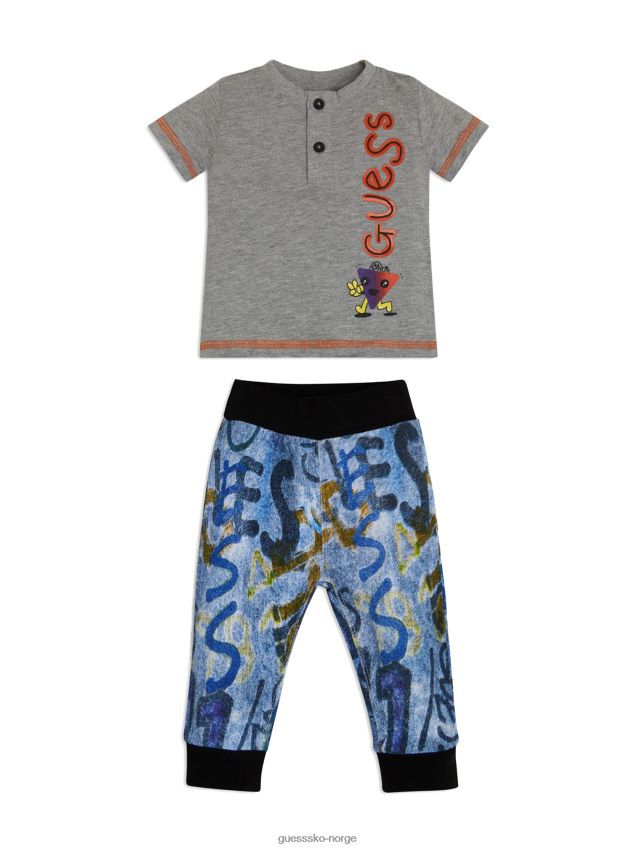 Guess lys gråmelert logo-t-skjorte og buksesett (0-24m) lys gråmelert gutt F0LJ8011477