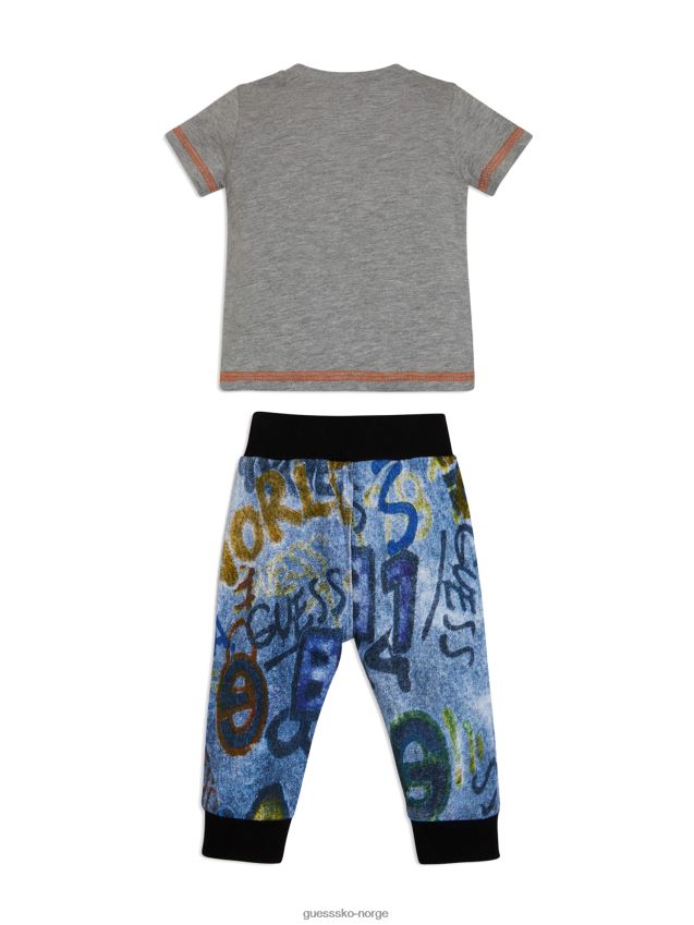 Guess lys gråmelert logo-t-skjorte og buksesett (0-24m) lys gråmelert gutt F0LJ8011477