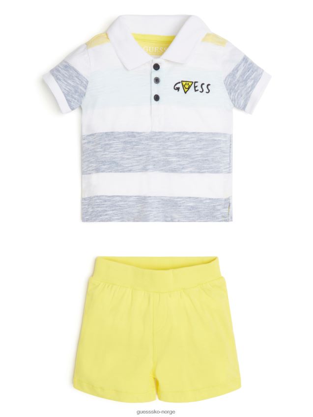 Guess stripete polo- og shortssett (3-18m) vidunderstripe gul vidunderstripe gul gutt F0LJ8011349