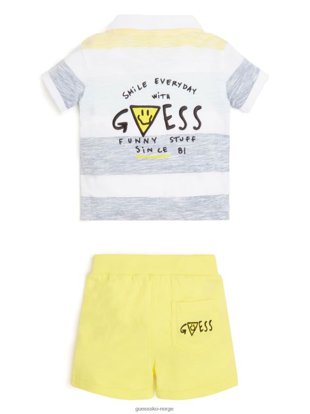Guess stripete polo- og shortssett (3-18m) vidunderstripe gul vidunderstripe gul gutt F0LJ8011349