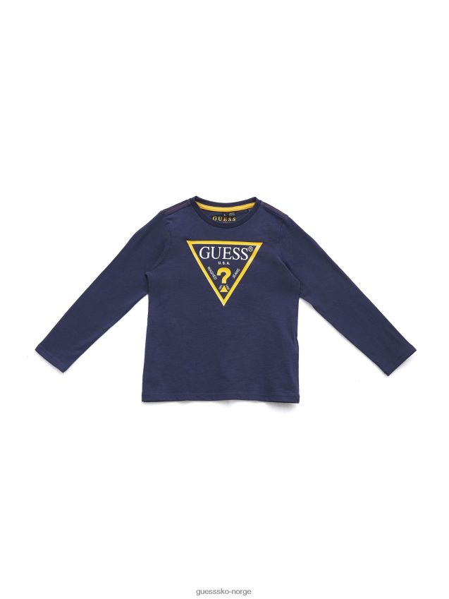 Guess Langermet logo-t-skjorte for barn (2-7) dekkblå dekk blå gutt F0LJ8011380