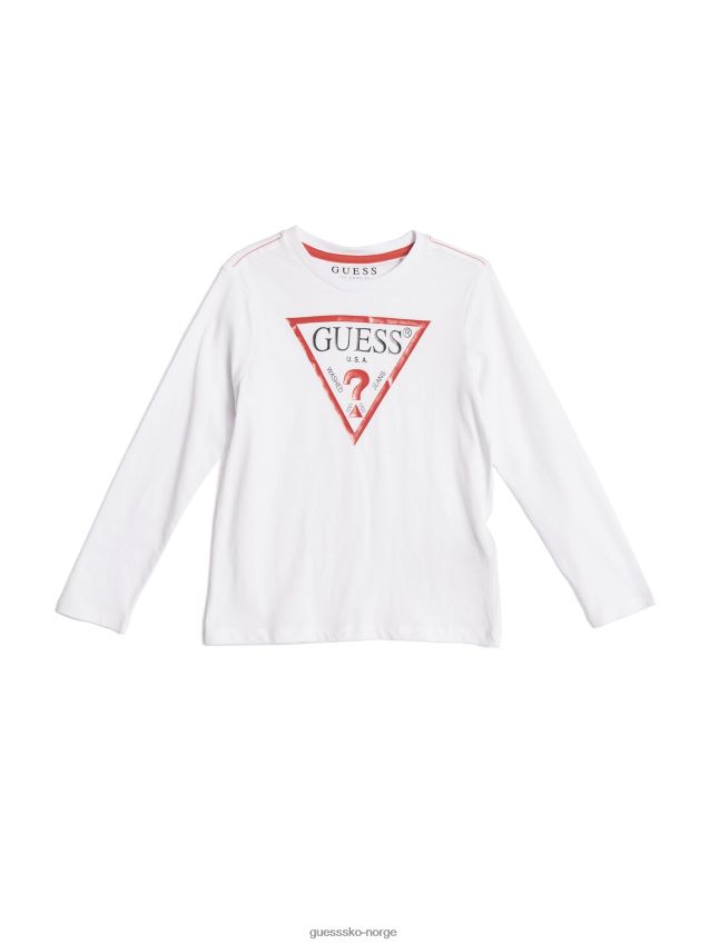 Guess Langermet logo-t-skjorte for barn (2-7) ekte hvit ekte hvit gutt F0LJ8011454