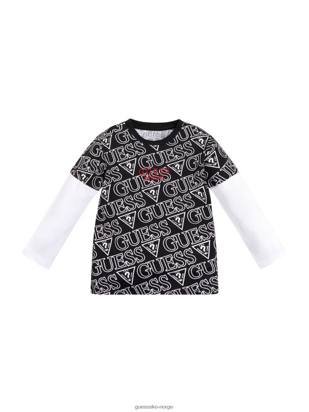 Guess lagdelt logo langermet t-skjorte (2-7) svart trekanttrykk svart trekanttrykk gutt F0LJ8011424
