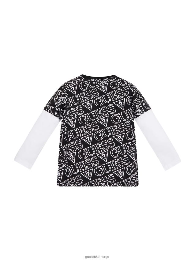 Guess lagdelt logo langermet t-skjorte (2-7) svart trekanttrykk svart trekanttrykk gutt F0LJ8011424