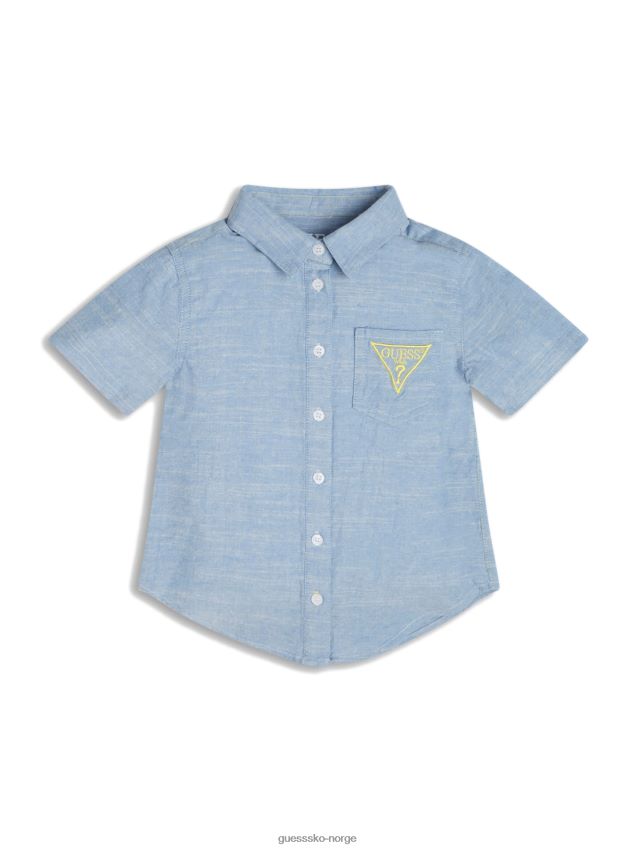 Guess veldig lett chambray-logoskjorte med vanlig himmel (2-7) veldig lys vanlig himmel gutt F0LJ8011486