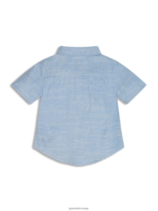 Guess veldig lett chambray-logoskjorte med vanlig himmel (2-7) veldig lys vanlig himmel gutt F0LJ8011486