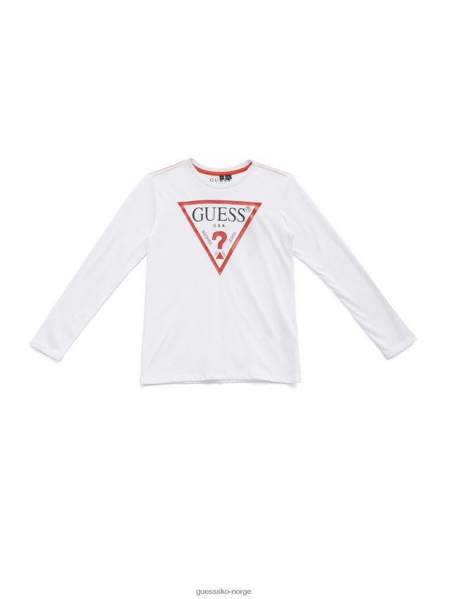 Guess Langermet logo-t-skjorte for barn (7-14) hvit hvit gutt F0LJ8011381