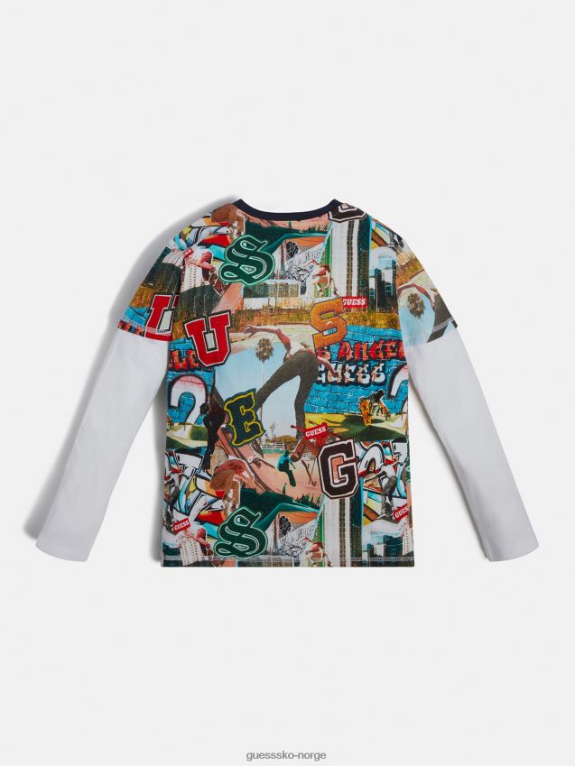 Guess flerfarget t-skjorte med hele trykk flerfarget mønster gutt F0LJ802223