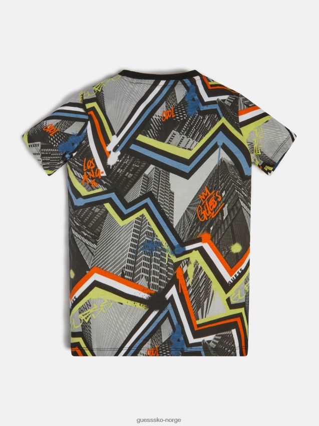 Guess grå t-skjorte med trekantet logo foran grå multi gutt F0LJ802336