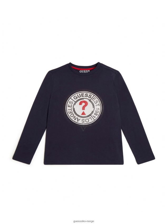 Guess langermet logo-t-skjorte (7-16) bleu lgant bleu lgant gutt F0LJ8011175