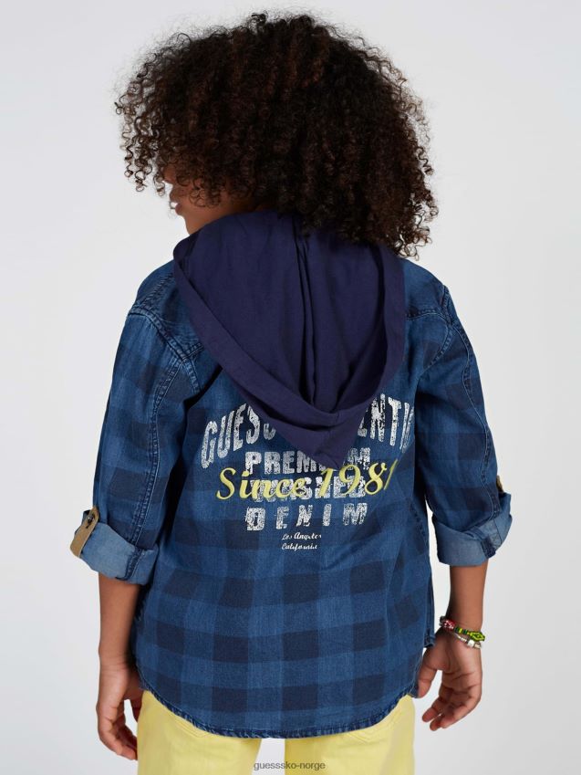 Guess lyseblå multi indigo skjorte med hette (7-14) lyseblå multi gutt F0LJ8011452