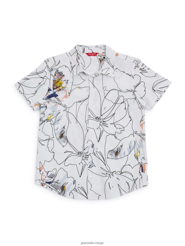 Guess ren hvit grover-blomstret skjorte (7-16) Ren hvit gutt F0LJ808937