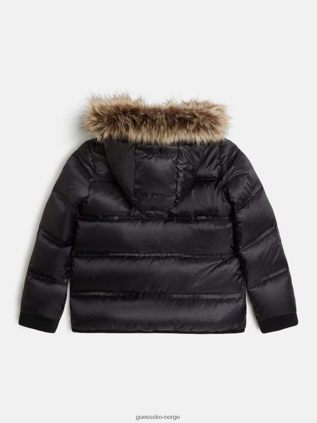 Guess svart puffer med hette i fuskepels svart gutt F0LJ801839