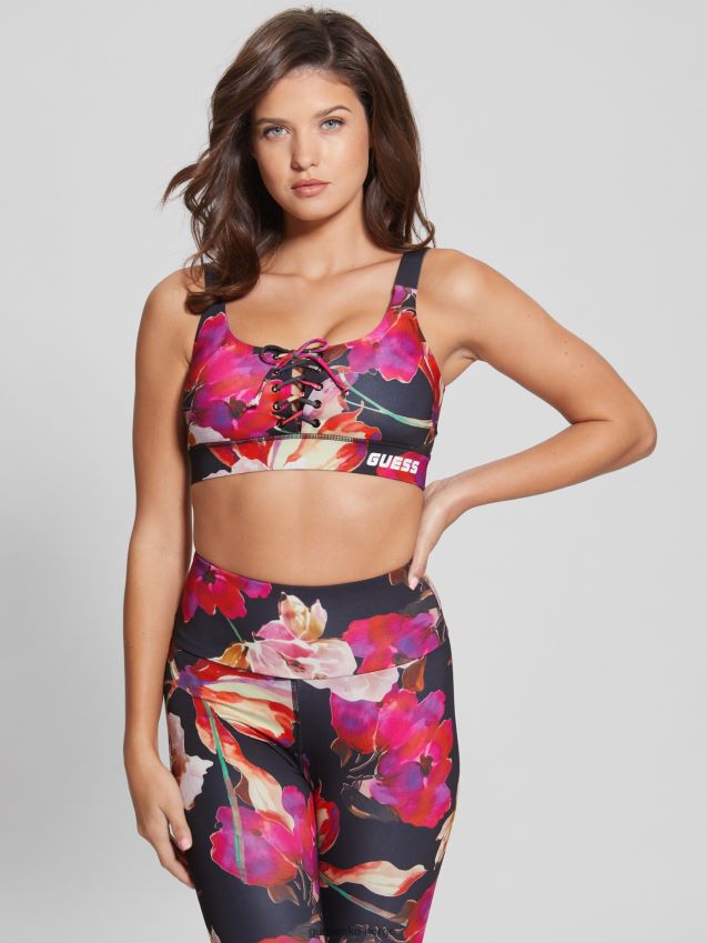 Guess eco corine active sports-bh rosa og svart macro flow rosa og svart makroflyt kvinner F0LJ809612