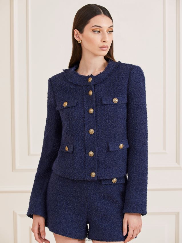 Guess blå marciano tweed blazer blå kvinner F0LJ806777