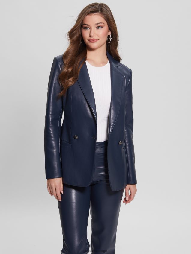 Guess emelie blazer i imitert skinn svertet blå svertet blå kvinner F0LJ809217