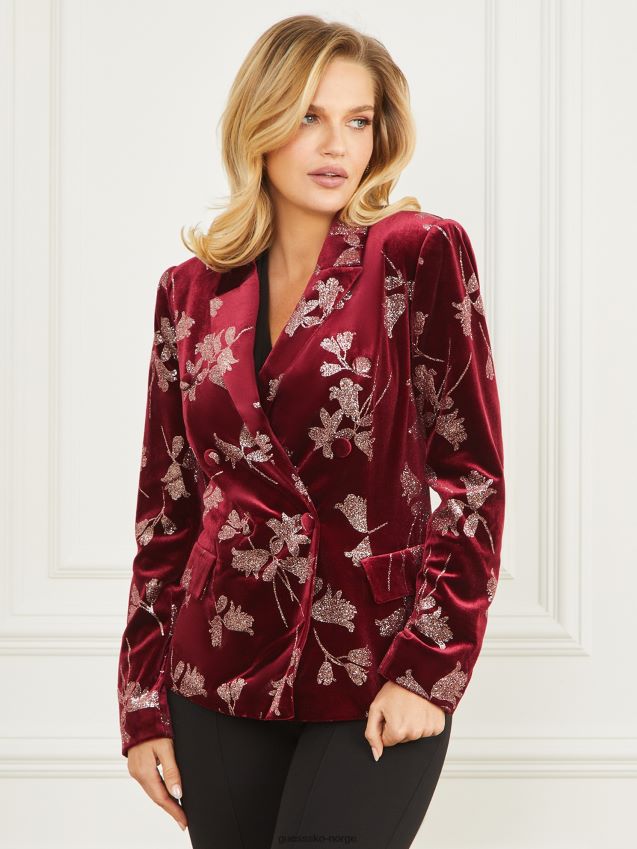 Guess lilla kronblad med rose go angelica fløyelsblazer lilla kronblad med rose go kvinner F0LJ809452