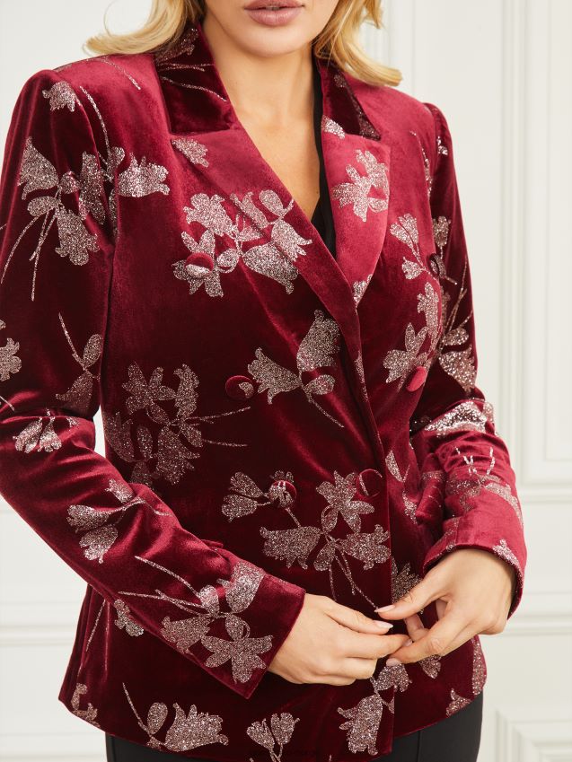 Guess lilla kronblad med rose go angelica fløyelsblazer lilla kronblad med rose go kvinner F0LJ809452