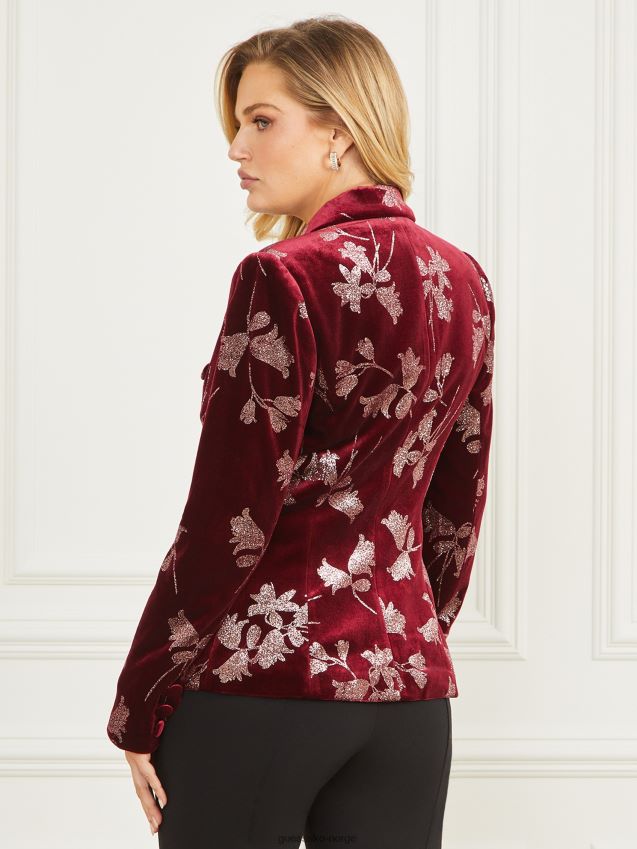 Guess lilla kronblad med rose go angelica fløyelsblazer lilla kronblad med rose go kvinner F0LJ809452