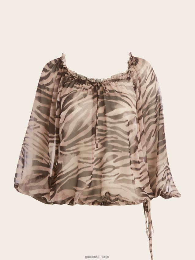 Guess britney silke bluse røyk og speil print røyk og speiltrykk kvinner F0LJ809397