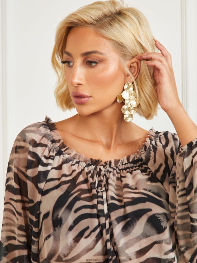 Guess britney silke bluse røyk og speil print røyk og speiltrykk kvinner F0LJ809397