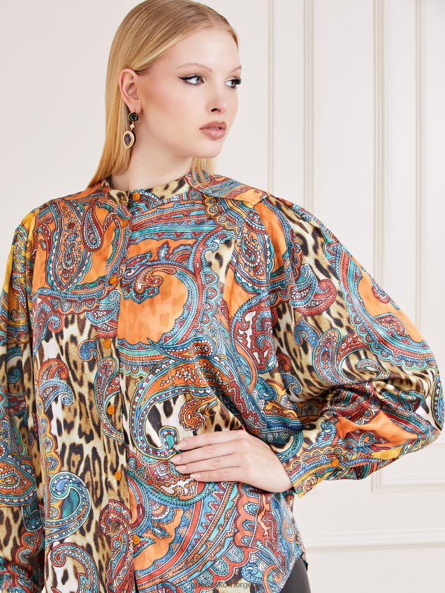 Guess flerfarget mønster marciano bluse med all over print flerfarget mønster kvinner F0LJ802925