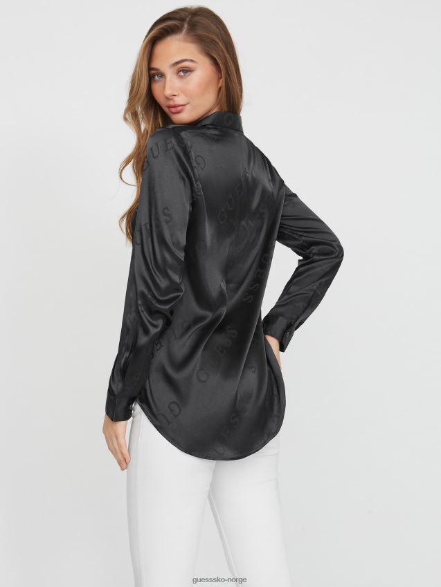 Guess galina logo satengskjorte jet black multi jet black multi kvinner F0LJ806860