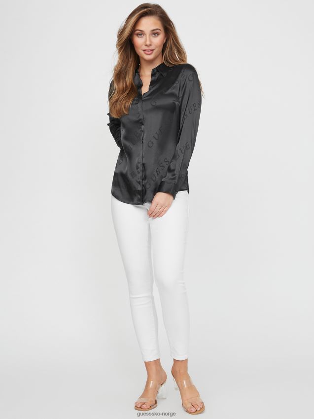 Guess galina logo satengskjorte jet black multi jet black multi kvinner F0LJ806860