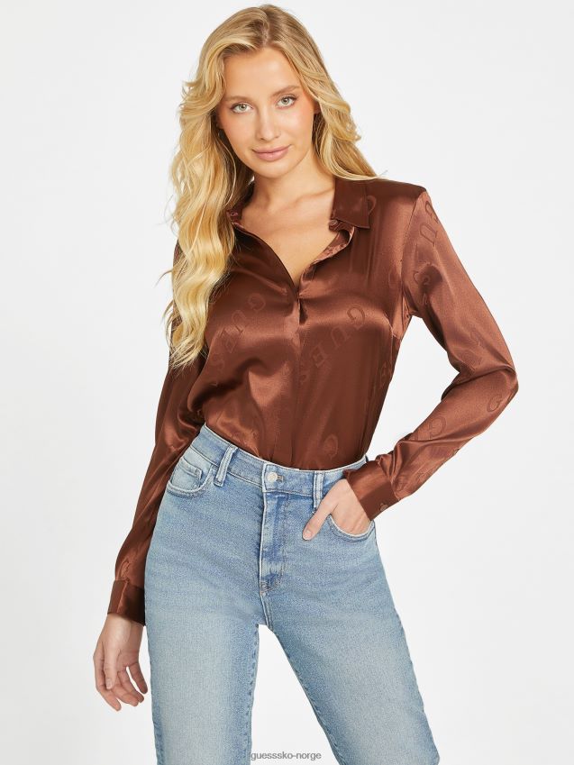 Guess hickory manor galina satengskjorte med logo hickory herregård kvinner F0LJ806933
