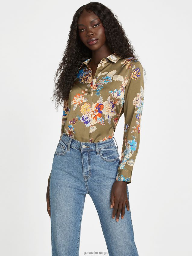 Guess honor sateng skjorte infundert lux print infundert lux print kvinner F0LJ807086