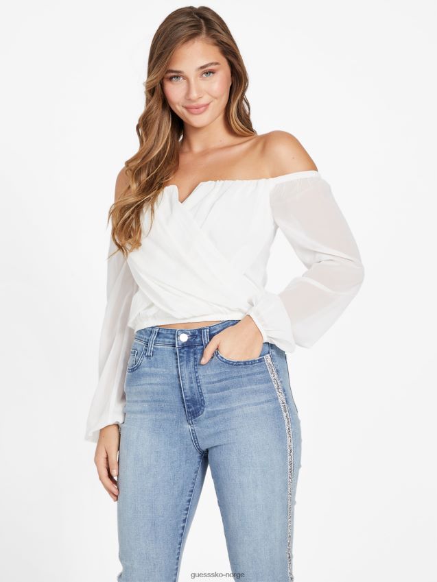 Guess jenner off-shoulder topp dove white due hvit kvinner F0LJ807019
