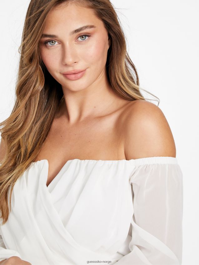 Guess jenner off-shoulder topp dove white due hvit kvinner F0LJ807019