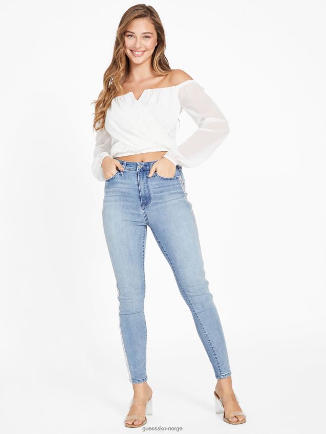 Guess jenner off-shoulder topp dove white due hvit kvinner F0LJ807019
