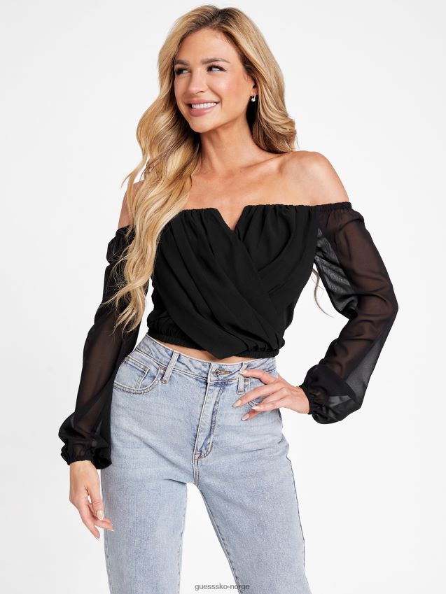 Guess jenner off-shoulder topp jet black kulsvart kvinner F0LJ807064