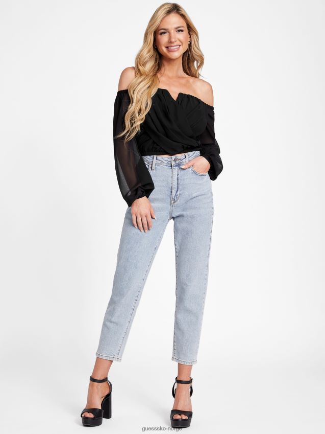 Guess jenner off-shoulder topp jet black kulsvart kvinner F0LJ807064
