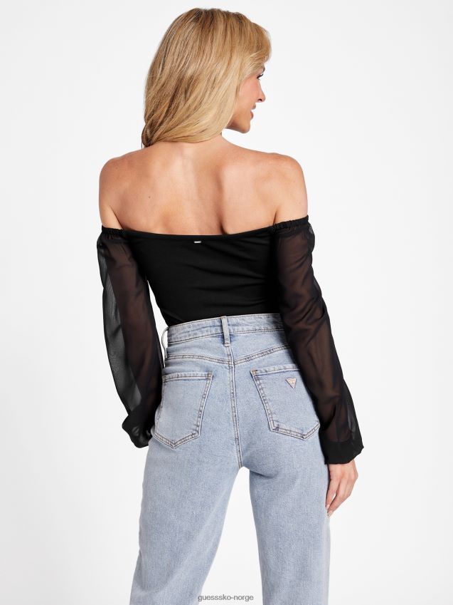 Guess jenner off-shoulder topp jet black kulsvart kvinner F0LJ807064