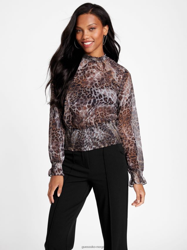 Guess øko avelina smocket topp leopard jacquard multi leopard jacquard multi kvinner F0LJ807211