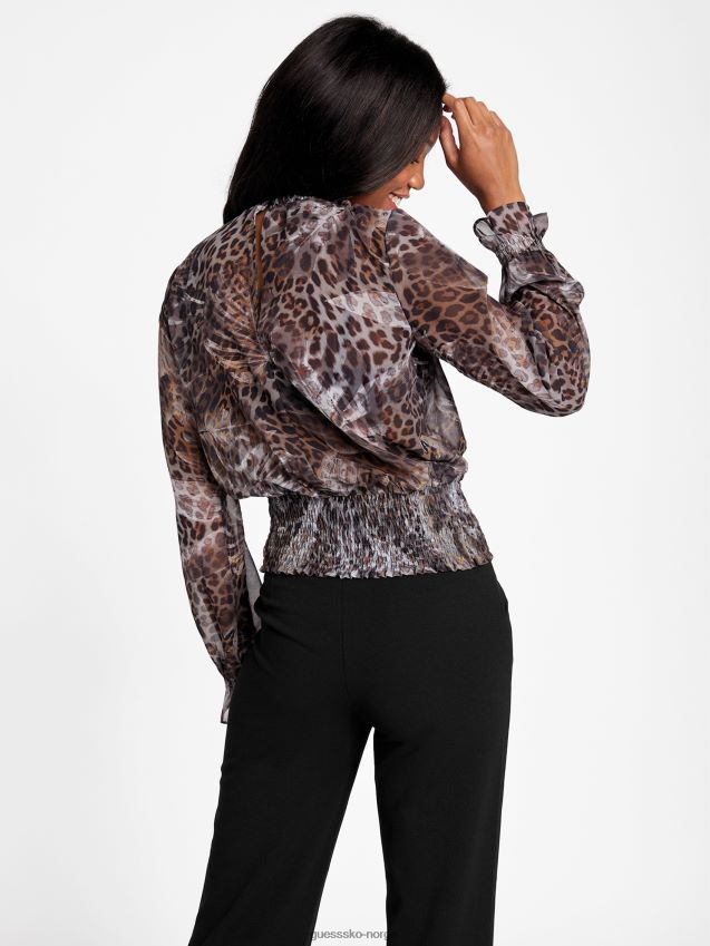 Guess øko avelina smocket topp leopard jacquard multi leopard jacquard multi kvinner F0LJ807211