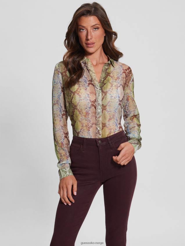Guess øko clouis chiffontrykt bluse glam slangetrykk glam slangetrykk kvinner F0LJ809189