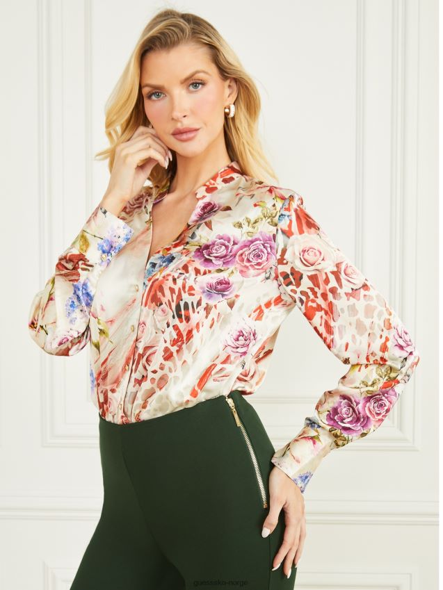 Guess kyra-trykt bluse med rosa skygge rosa skyggetrykk kvinner F0LJ809359