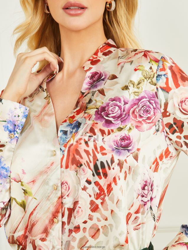 Guess kyra-trykt bluse med rosa skygge rosa skyggetrykk kvinner F0LJ809359