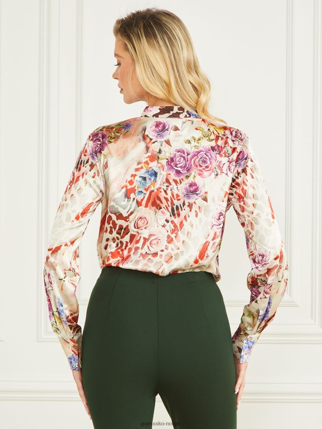 Guess kyra-trykt bluse med rosa skygge rosa skyggetrykk kvinner F0LJ809359