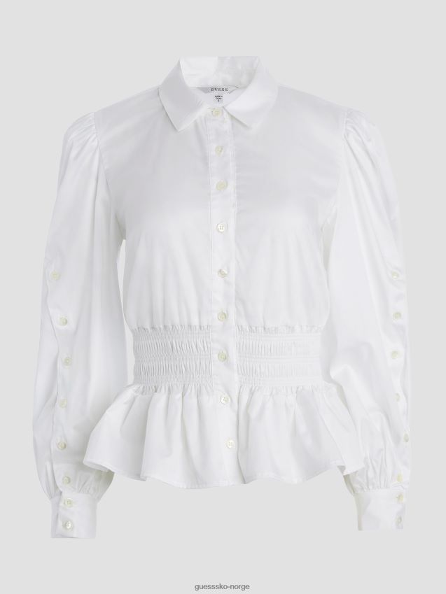Guess mandy smocket bluse ren hvit Ren hvit kvinner F0LJ809330