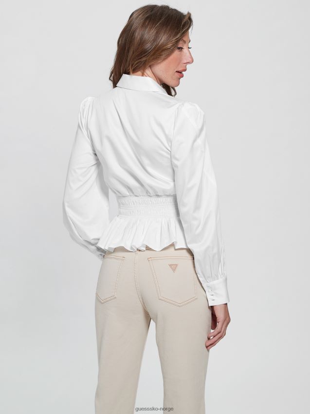 Guess mandy smocket bluse ren hvit Ren hvit kvinner F0LJ809330