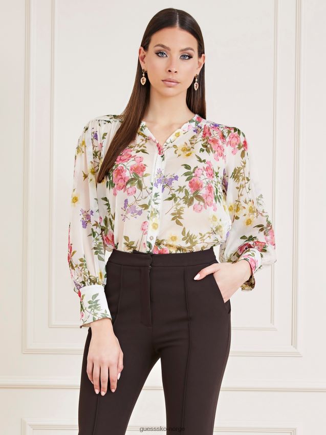 Guess marciano all over print bluse floral fantasy blomsterfantasi kvinner F0LJ802946