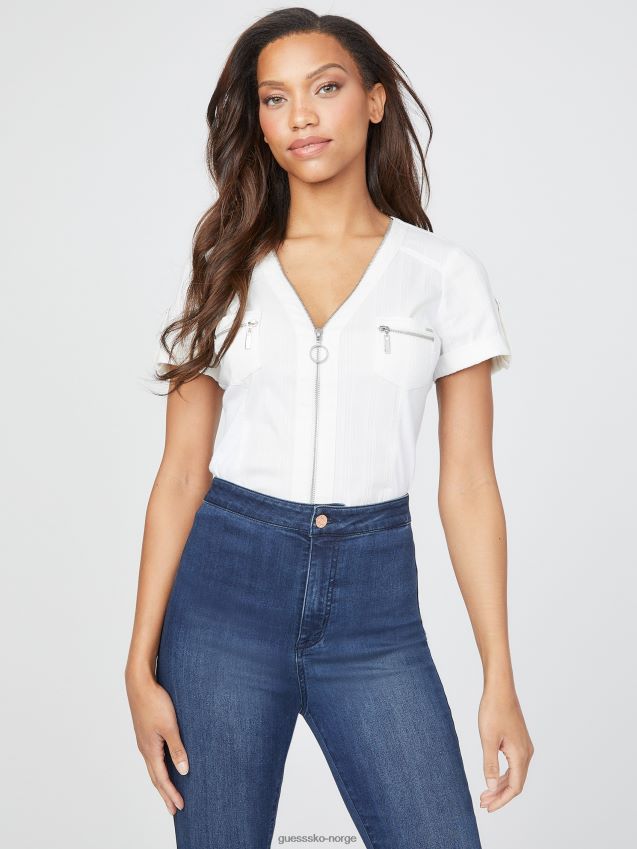 Guess ren hvit raya glidelås topp Ren hvit kvinner F0LJ807065
