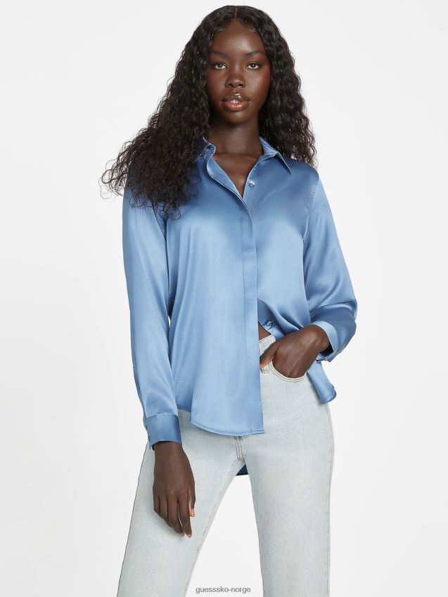 Guess rigel blå honor satengskjorte rigel blå kvinner F0LJ807027
